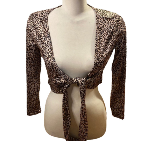 Shein Tall Leopard  Print Tie Front Crop Top ( Small) - Picture 1 of 8